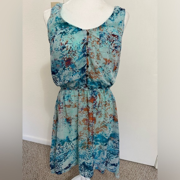 Mossimo Supply Co. Dresses & Skirts - Mossimo Hi Lo Dress Blue Orange Sleeveless Scoop Neck Asymmetrical Sz M